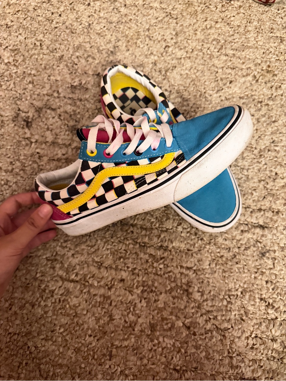 Vans Kids Low-Top Checkerboard Sneakers in Blue, Yellow, Pink and Black